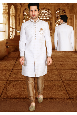 White with Gold Color Designer New Indo Western Sherwani